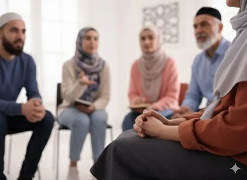 Familiengespräch im Sitzkreis während einer Familienberatung
